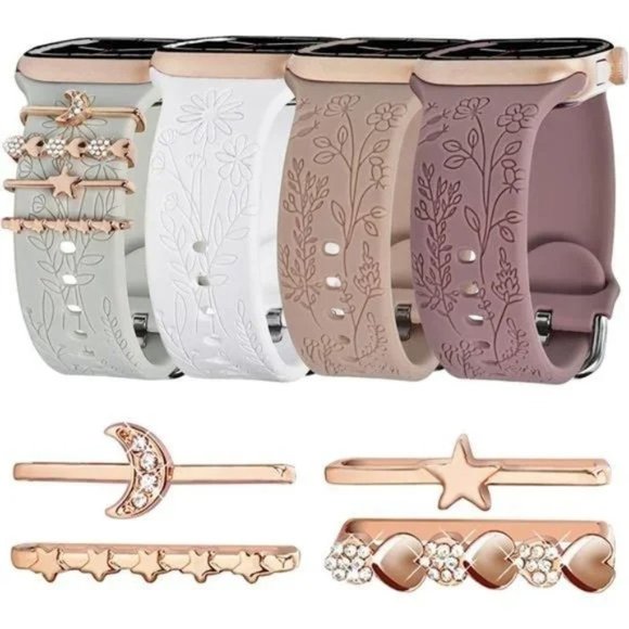 NEW 4 Engraved Apple Watch bands with Charms - Picture 1 of 4